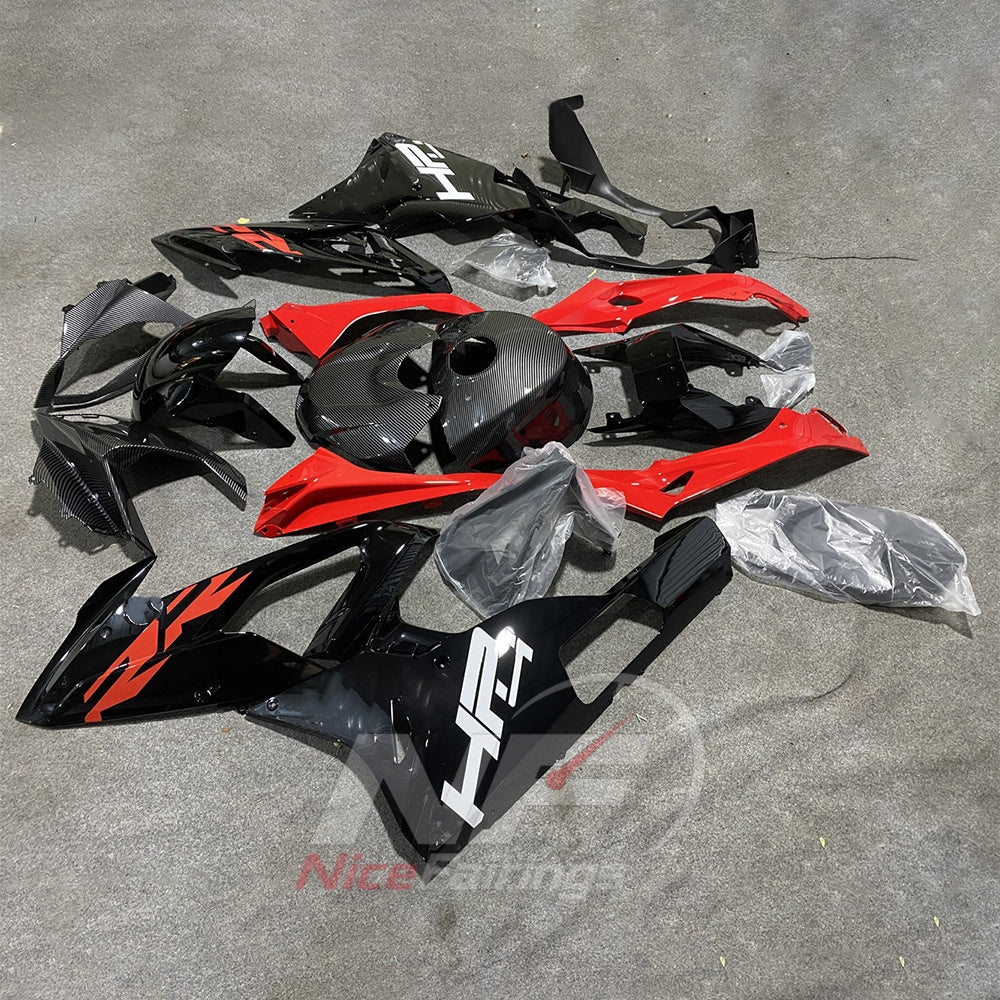 Fairing Kit Fits 2015-2016 BMW S1000RR - Red Black Carbon Fiber Look - Tank Cover Included - ABS Plastic Bodywork | NiceFairings - front angle image