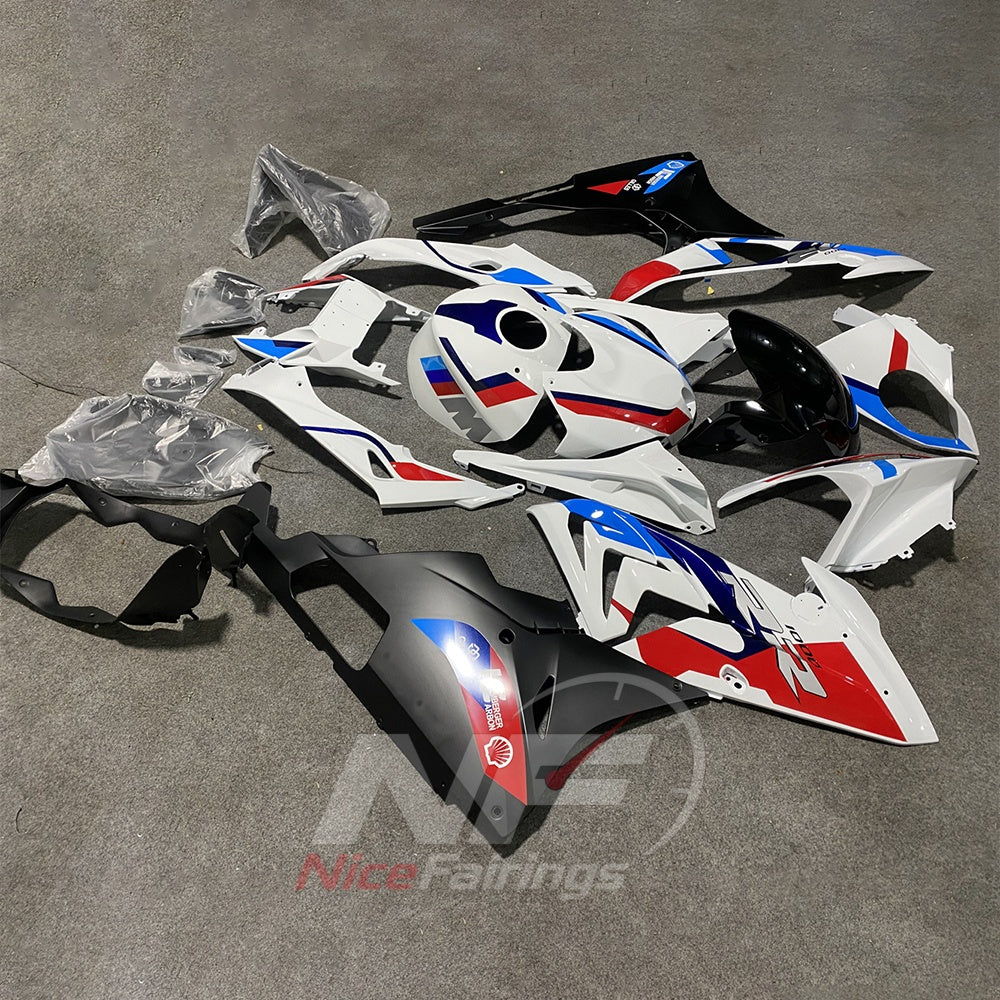 Fairing Kit Fits 2015-2016 BMW S1000RR - White Blue Red - Injection-Molded ABS Plastic | NiceFairings - front angle image