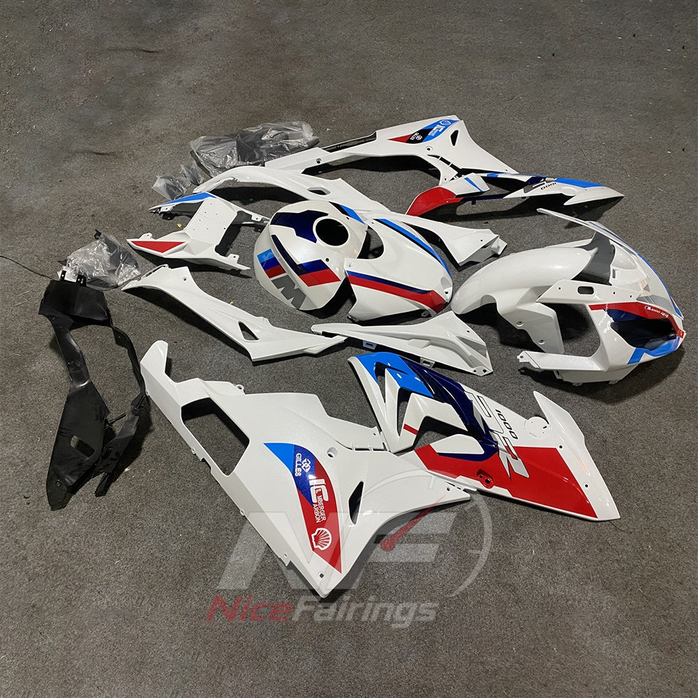 Fairings Kit Fits 2015-2016 BMW S1000RR - White Blue Red - Tank Cover Included - Injection-Molded ABS Plastic | NiceFairings - side angle image