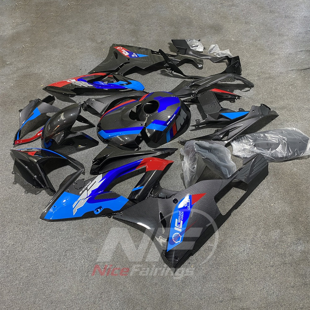 Aftermarket Fairing Kit Fits 2015-2016 BMW S1000RR - Blue Black Red Carbon Fiber Look - ABS Plastic Bodywork | NiceFairings - side angle image