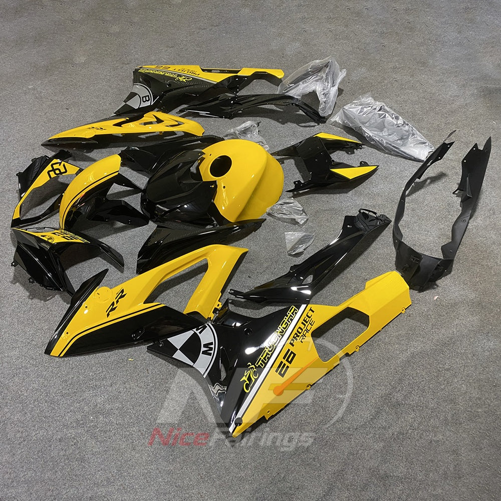 Replacement Fairings Fit 2015-2016 BMW S1000RR - Yellow Black - Tank Cover Included - Injection-Molded ABS Plastic | NiceFairings - side angle image