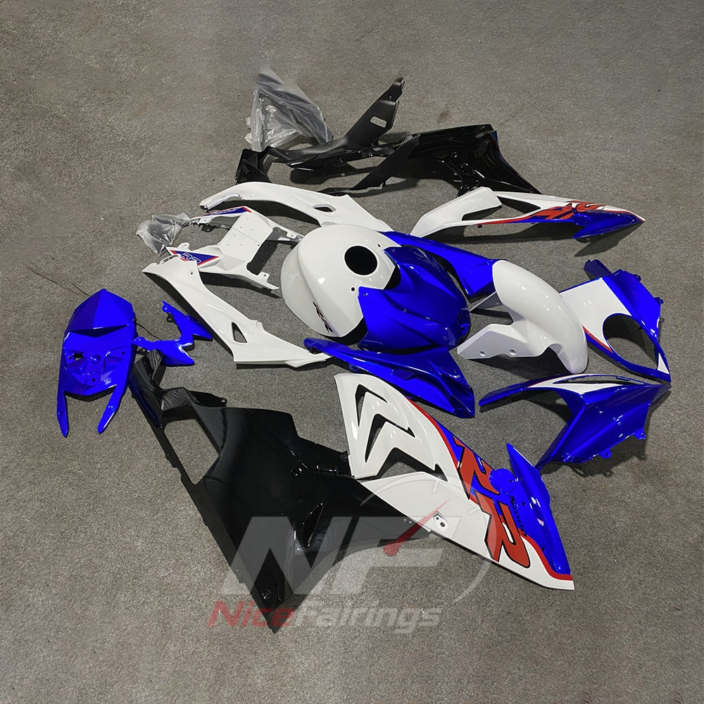 Motorcycle Fairing Kit Fits 2015-2016 BMW S1000RR - White Blue - Tank Cover Included - Injection-Molded ABS Plastic | NiceFairings - front angle image