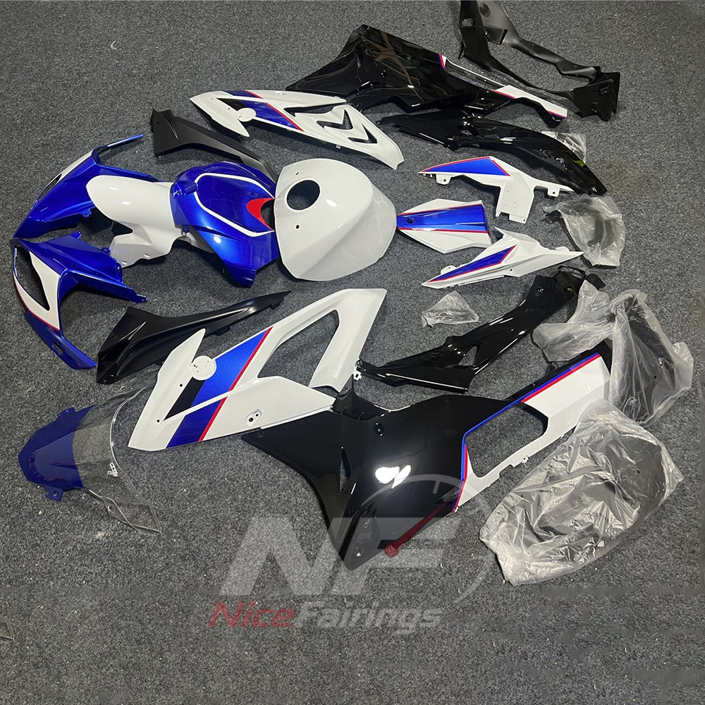 Injection-Molded Fairing Kit Fits 2015-2016 BMW S1000RR - Blue White Black - Tank Cover Included - ABS Plastic Bodywork | NiceFairings - front angle image