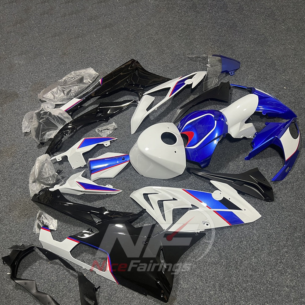 Injection-Molded Fairing Kit Fits 2015-2016 BMW S1000RR - Blue White Black - Tank Cover Included - ABS Plastic Bodywork | NiceFairings - side angle image