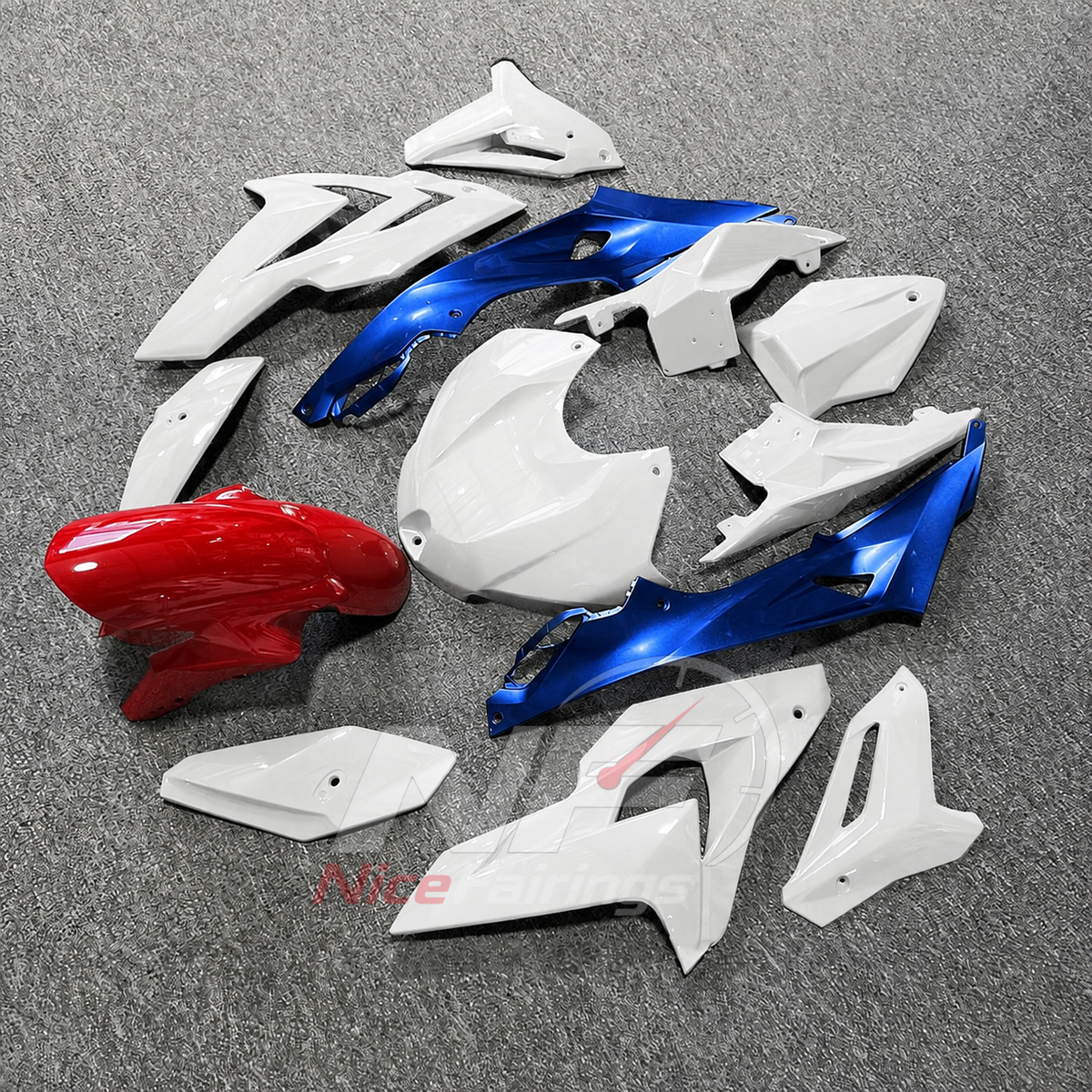 ABS Plastic Fairing Kit Fits 2014-2016 BMW S1000R - Aftermarket Bodywork - Blue White Red Front | NiceFairings - front angle image