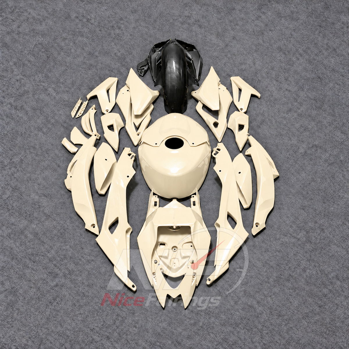Replacement Fairings Fit 2017-2020 BMW S1000R - Aftermarket ABS Panels - Cream Black | NiceFairings - front angle image