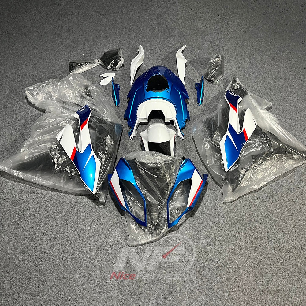 Aftermarket Fairing Kit Fits 2015-2019 BMW S1000XR - Motorcycle ABS Bodywork - Blue White Red | NiceFairings - rear angle image