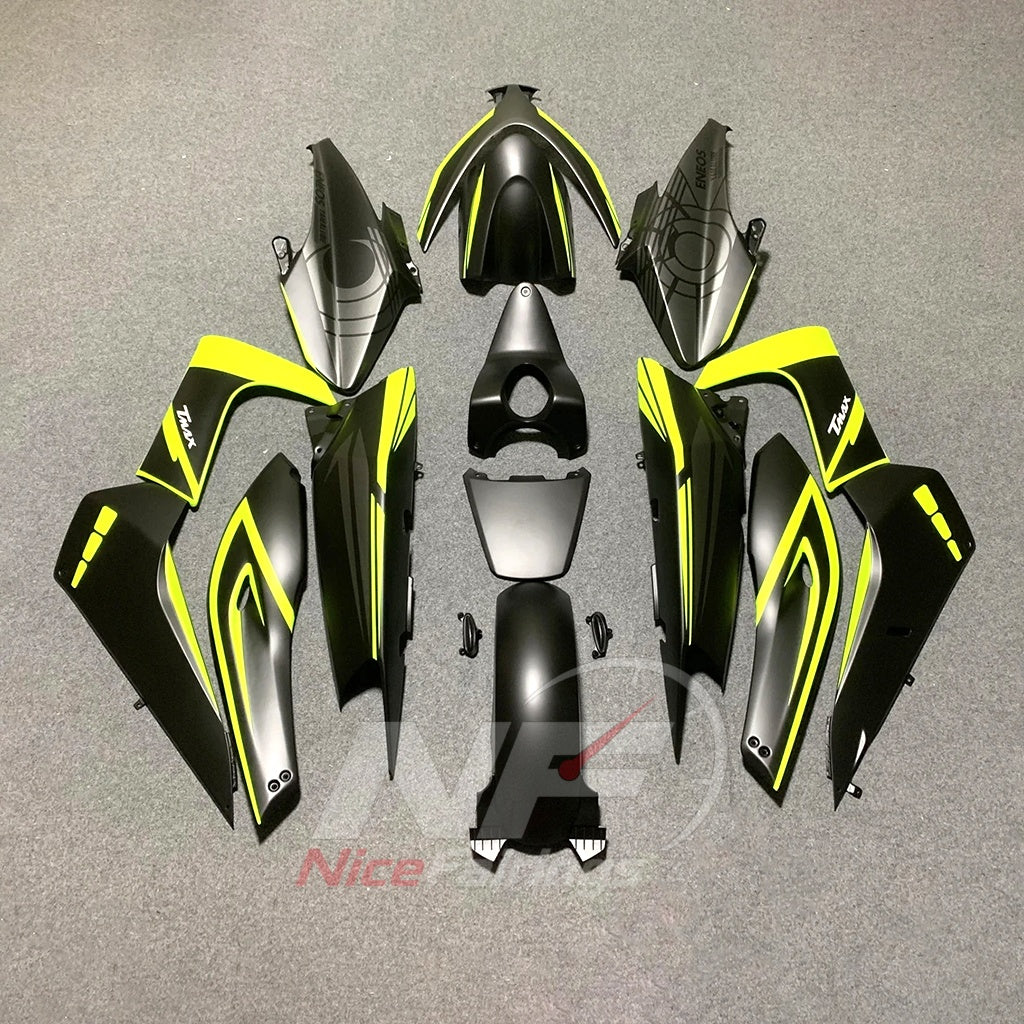 Custom Fairings Fit 2008-2011 YAMAHA TMAX500 - ABS Fairing Panels - Black Neon Yellow | NiceFairings - side angle image