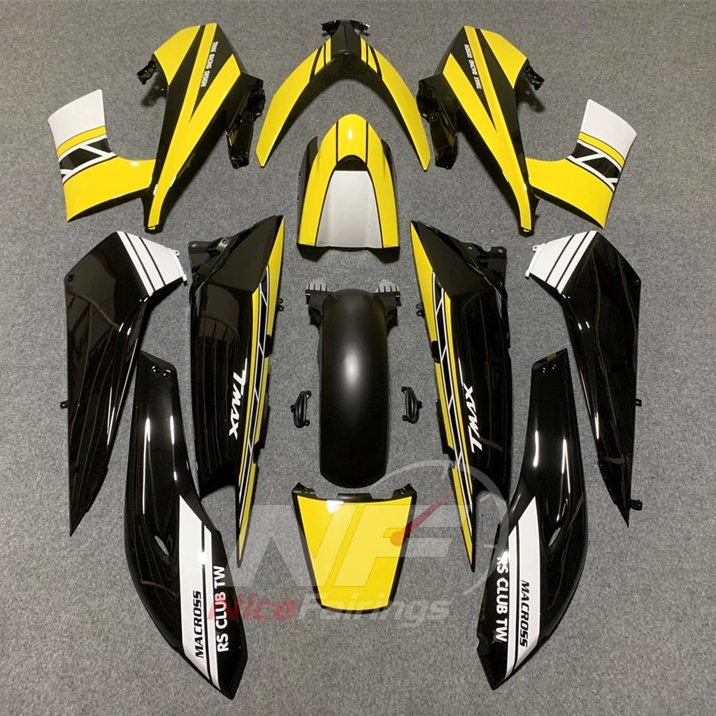 Motorcycle Fairing Kit Fits 2008-2011 YAMAHA TMAX500 (TMAX-500) - Replacement ABS Plastic - Yellow Black White | NiceFairings - side angle image