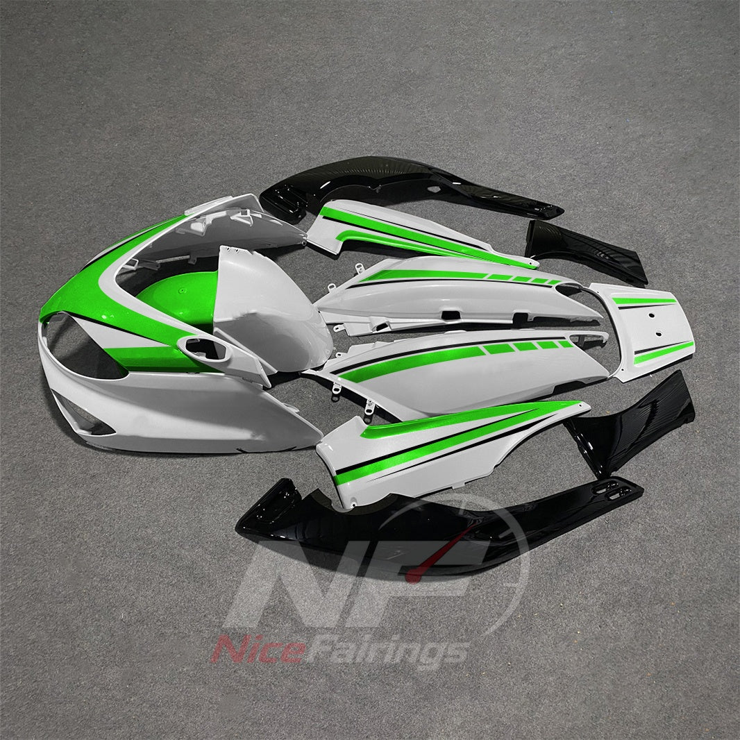 Motorcycle Fairing Kit Fits 2001-2007 YAMAHA TMAX500 (T-MAX500) - Custom-Painted ABS Bodywork - White Green Black | NiceFairings - front angle image