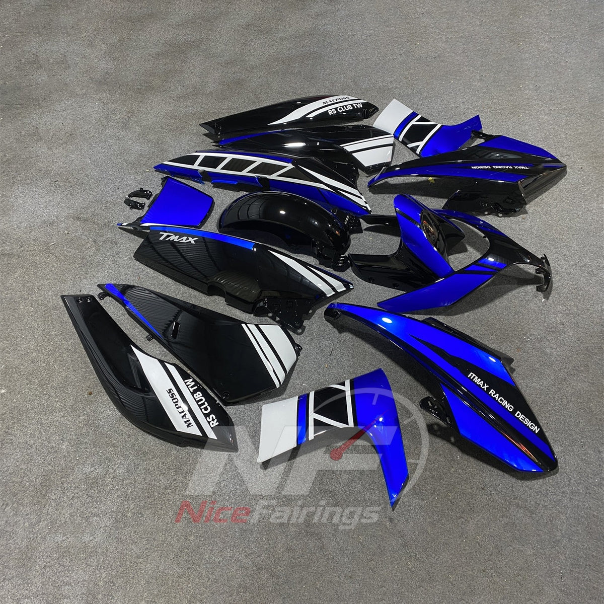 Replacement Fairings Fit 2008-2011 YAMAHA TMAX500 (TMAX-500) - Aftermarket ABS Panels - Blue Black White | NiceFairings - front angle image