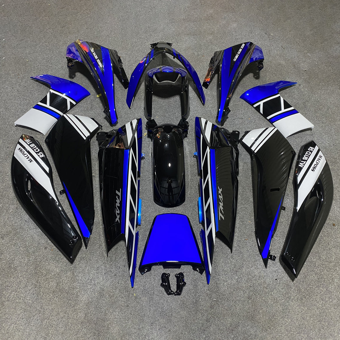 Replacement Fairings Fit 2008-2011 YAMAHA TMAX500 (TMAX-500) - Aftermarket ABS Panels - Blue Black White | NiceFairings - side angle image