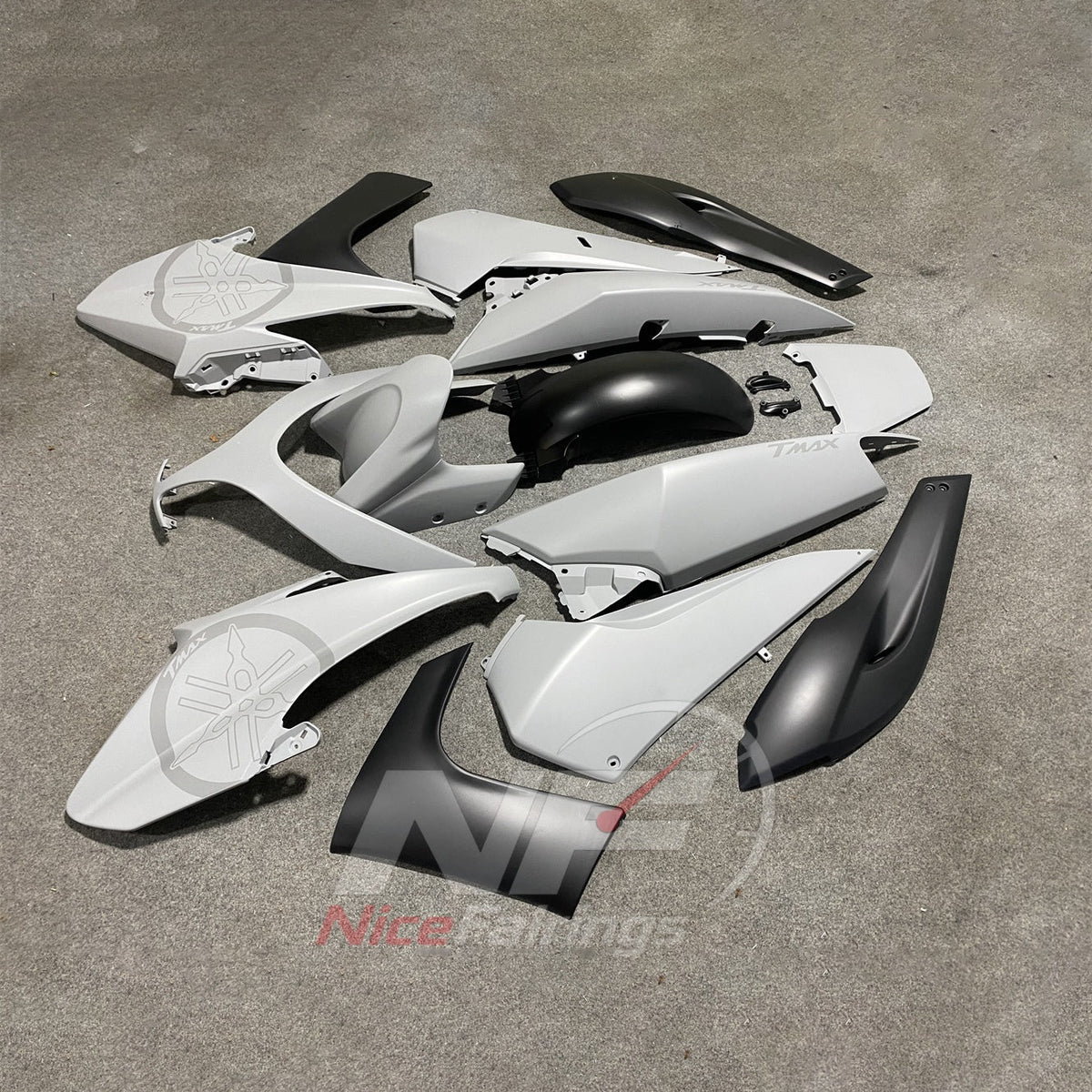ABS Plastic Fairing Kit Fits 2008-2011 YAMAHA TMAX500 - Scooter ABS Bodywork - White Black Center | NiceFairings - side angle image