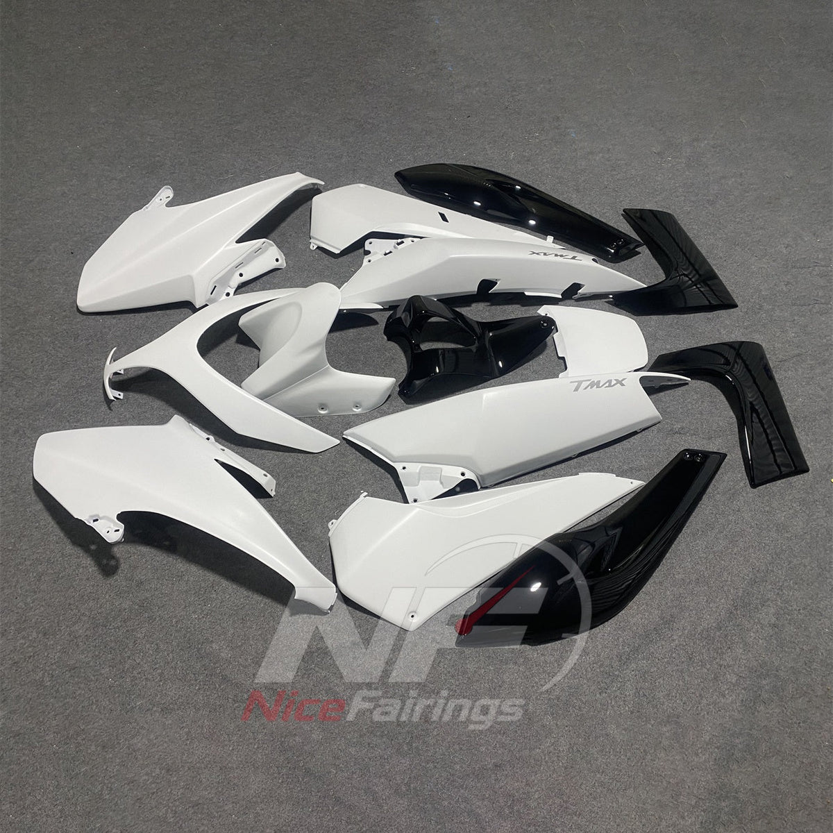 Motorcycle Fairing Kit Fits 2008-2011 YAMAHA TMAX500 (TMAX-500) - Custom-Painted ABS Bodywork - White Black Trim | NiceFairings - front angle image