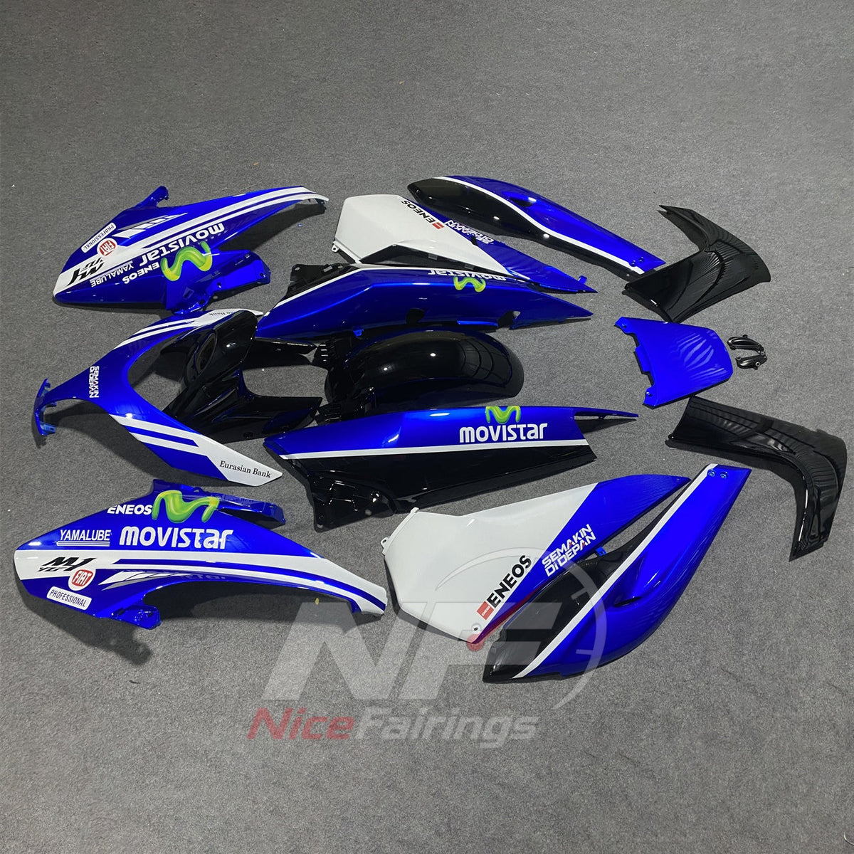Custom Fairings Fit 2008-2011 YAMAHA TMAX500 - Scooter ABS Bodywork - Blue White Racing | NiceFairings - front angle image