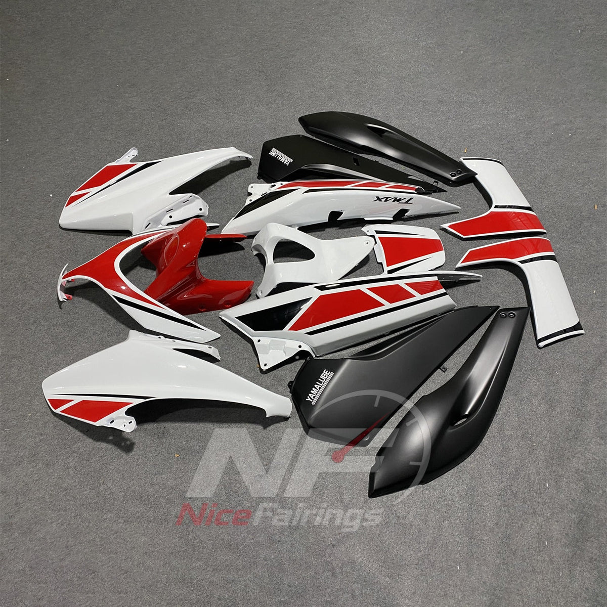 Custom Fairings Fit 2008-2011 YAMAHA TMAX500 - ABS Fairing Panels - White Red Black Racing | NiceFairings - side angle image