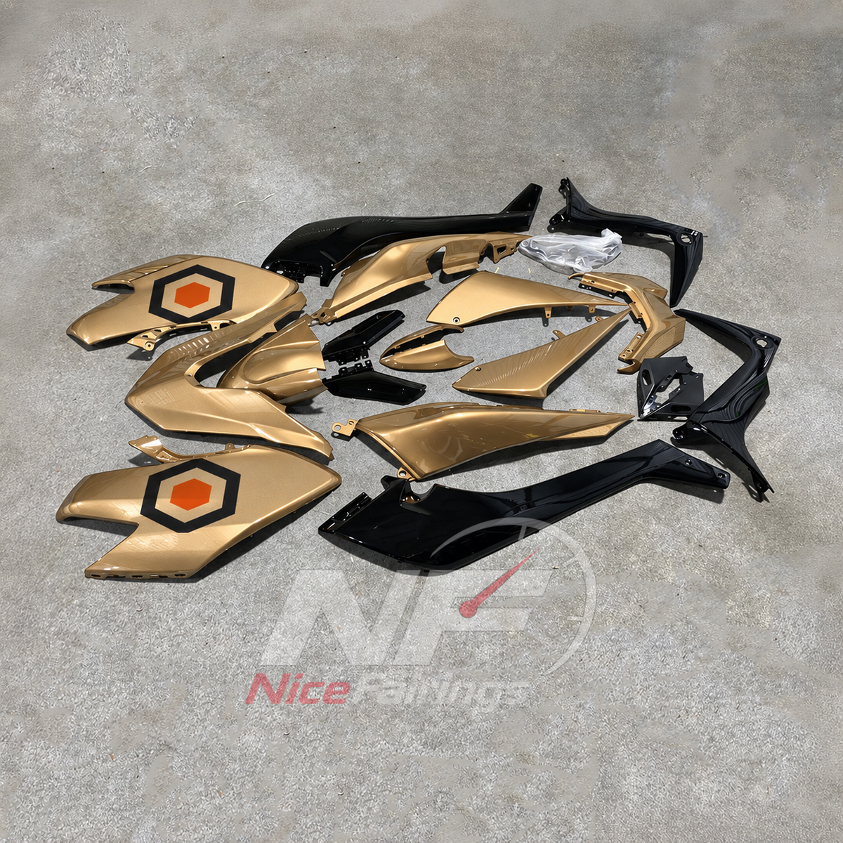 Aftermarket Gold ABS Fairing Panel Kit Fits YAMAHA TMAX530 SJ14 2017-2019 | NiceFairings - side angle image