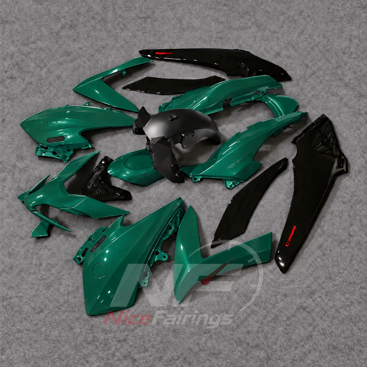 Aftermarket Fairing Kit Fits 2022-2024 YAMAHA TMAX560 - ABS Fairing Panels - Green Black | NiceFairings - front angle image