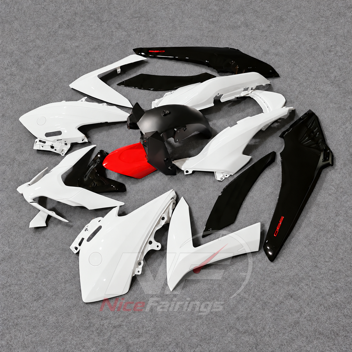 Fairings Kit Fits 2022-2024 YAMAHA TMAX560 - Custom-Painted ABS Bodywork - White Black Red Accent | NiceFairings - front angle image