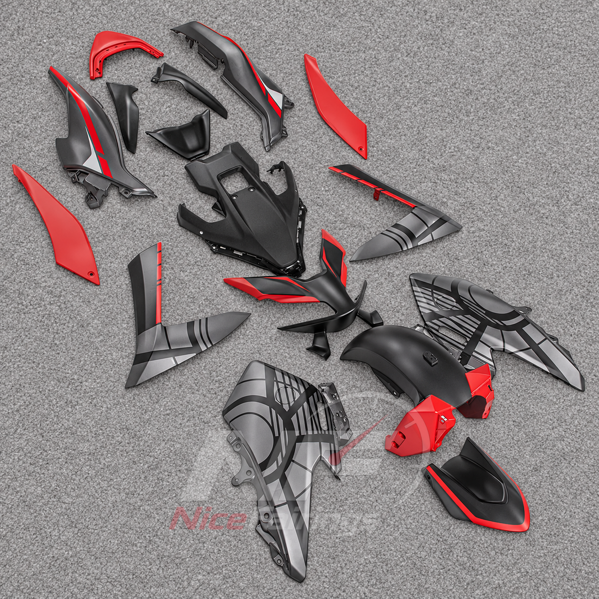 Replacement Fairings Fit 2022-2024 YAMAHA TMAX560 - Custom-Painted ABS Bodywork - Red Gray Black Pattern | NiceFairings - front angle image