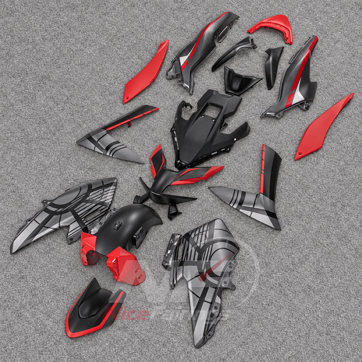 Replacement Fairings Fit 2022-2024 YAMAHA TMAX560 - Custom-Painted ABS Bodywork - Red Gray Black Pattern | NiceFairings - side angle image
