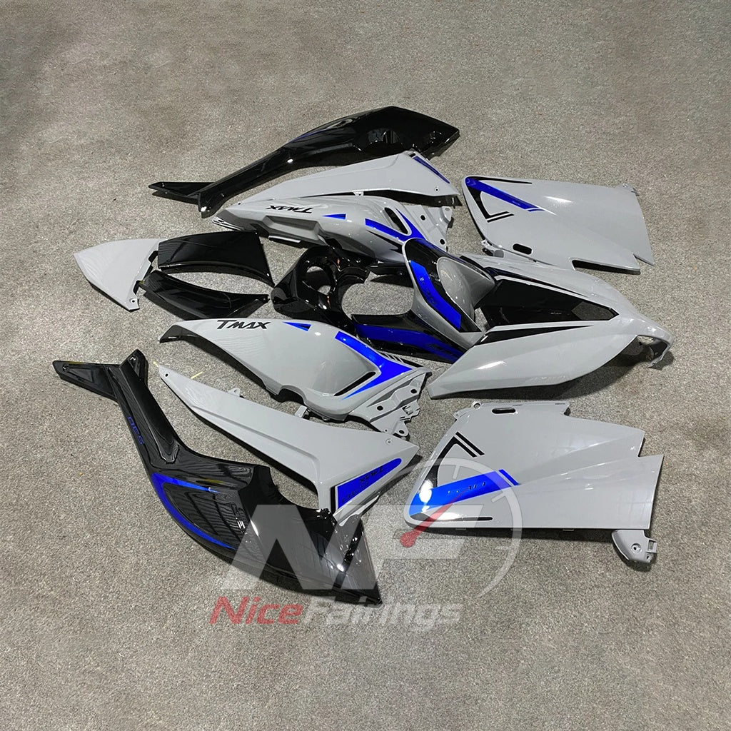 ABS Plastic Cowling Kit Fits YAMAHA TMAX530 SJ09 2012-2014 - White Blue Graphic | NiceFairings - front angle image