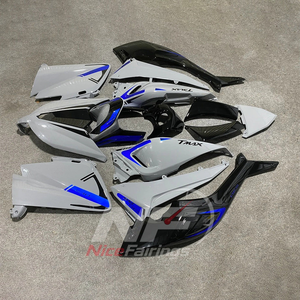 ABS Plastic Cowling Kit Fits YAMAHA TMAX530 SJ09 2012-2014 - White Blue Graphic | NiceFairings - side angle image