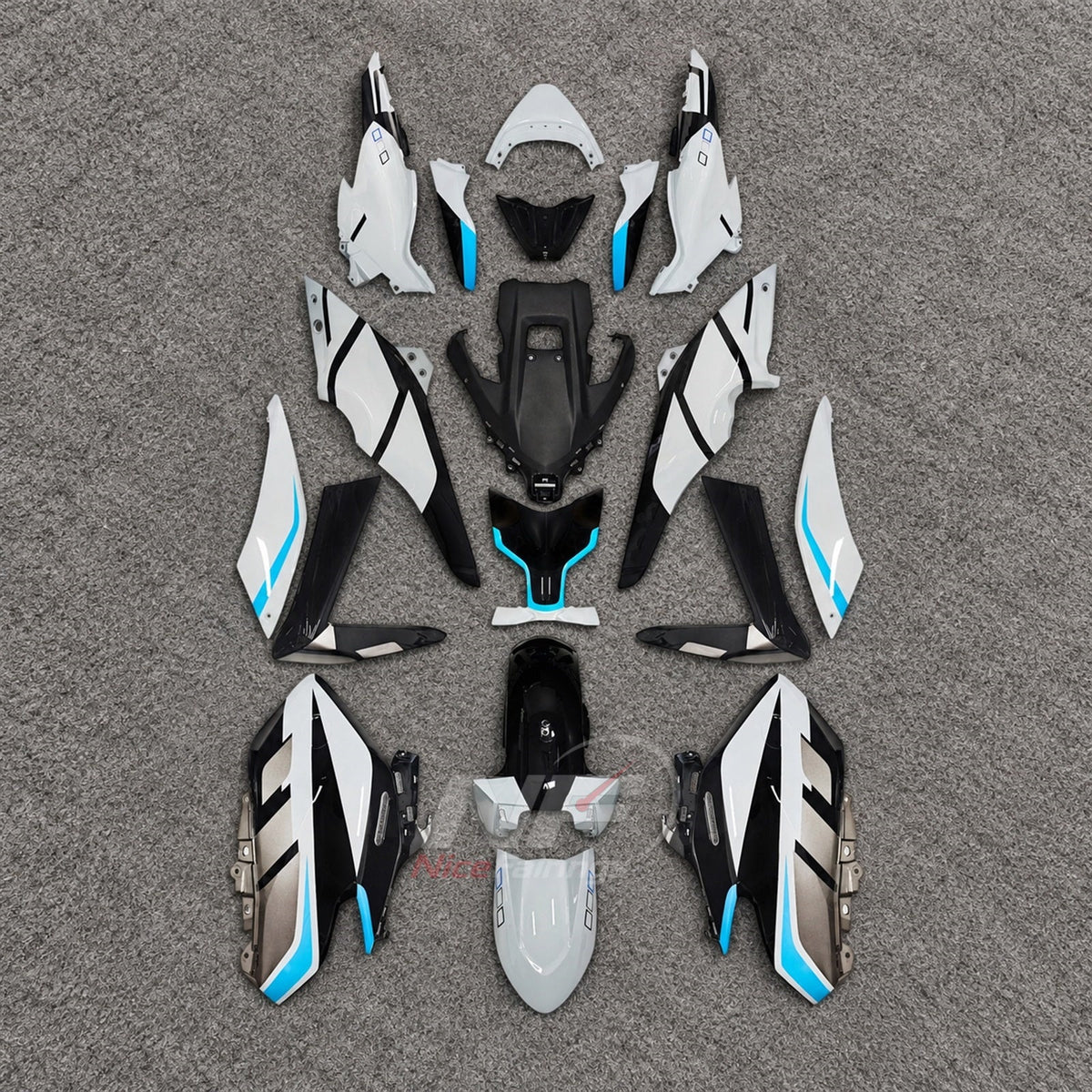 2025-2026 Yamaha TMAX560 ABS fairing kit - White Cyan Black Fairings - NO.2 option