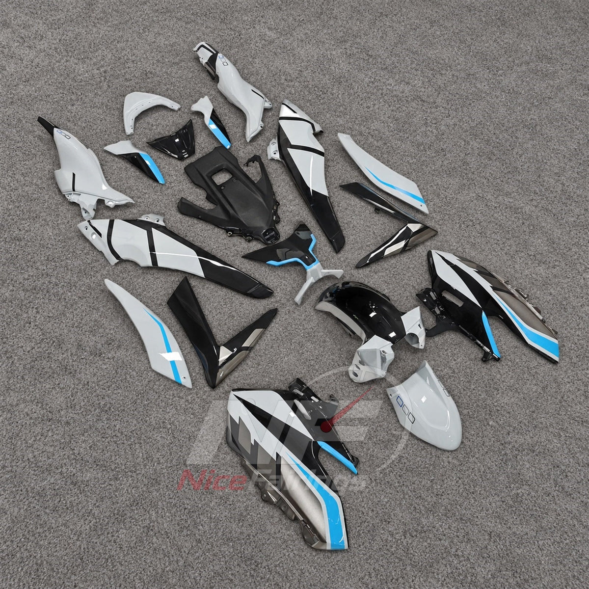2025-2026 Yamaha TMAX560 ABS fairing kit - White Cyan Black Fairings - view 2