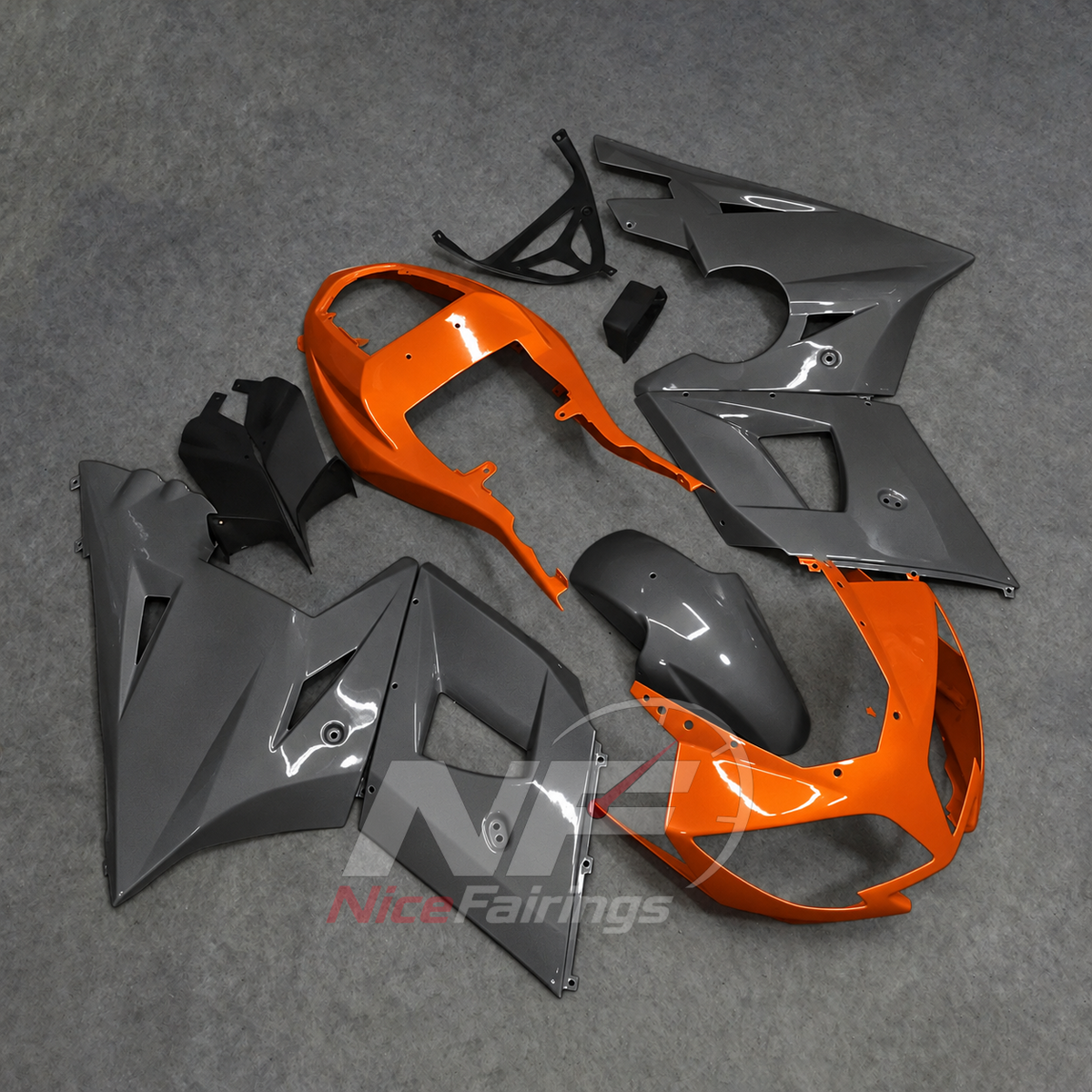 Fairing Kit Fits 2003-2005 TRIUMPH Daytona 600/650 - Handmade ABS Bodywork - Orange Grey | NiceFairings - front angle image