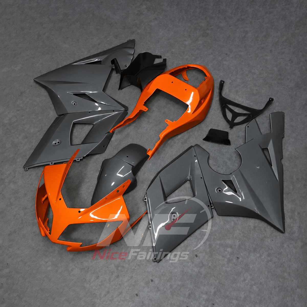 Fairing Kit Fits 2003-2005 TRIUMPH Daytona 600/650 - Handmade ABS Bodywork - Orange Grey | NiceFairings - side angle image