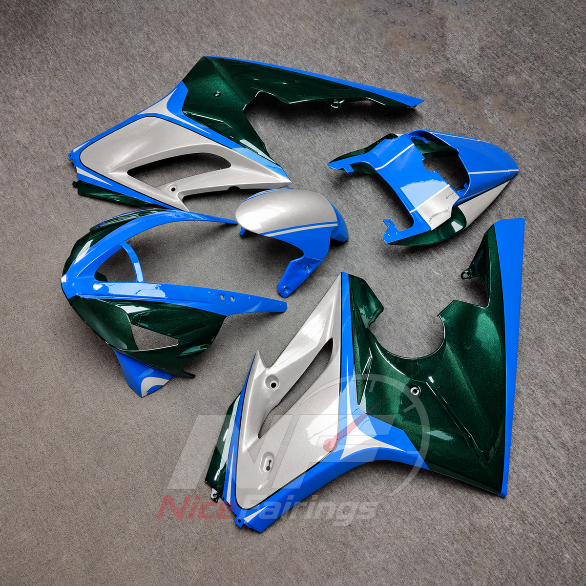 Sportbike Fairing Kit Fits 2006-2008 TRIUMPH Daytona 675 - ABS Plastic Bodywork - Blue Silver Green | NiceFairings - side angle image
