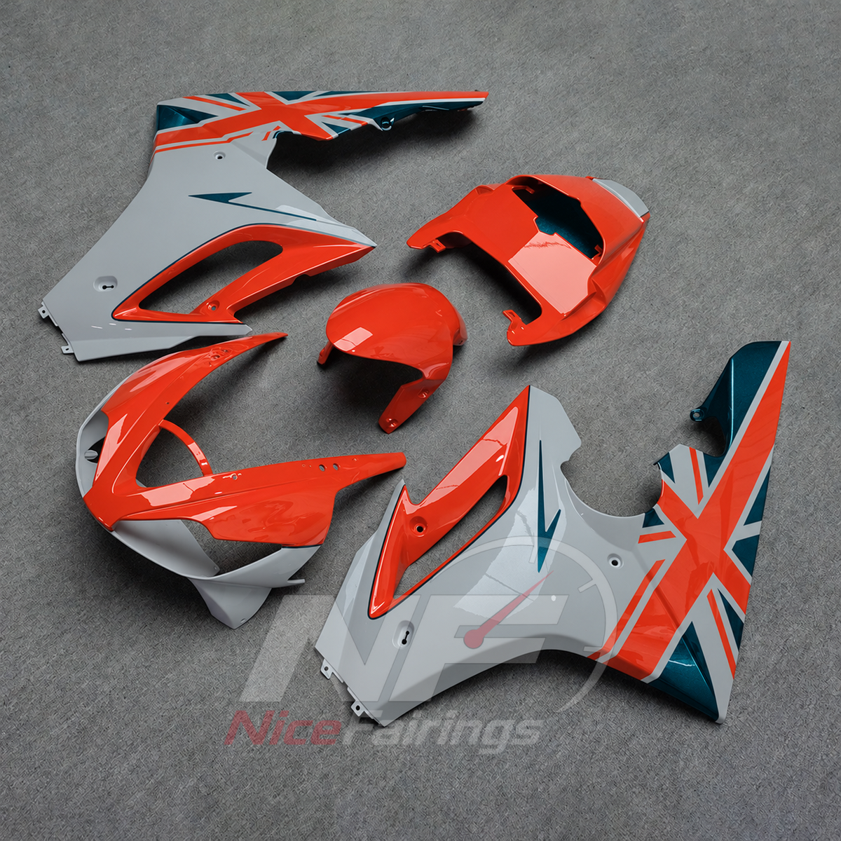 Fairing Kit Fits 2006-2008 TRIUMPH Daytona 675 - ABS Plastic Bodywork - Orange Grey Graphic | NiceFairings - front angle image