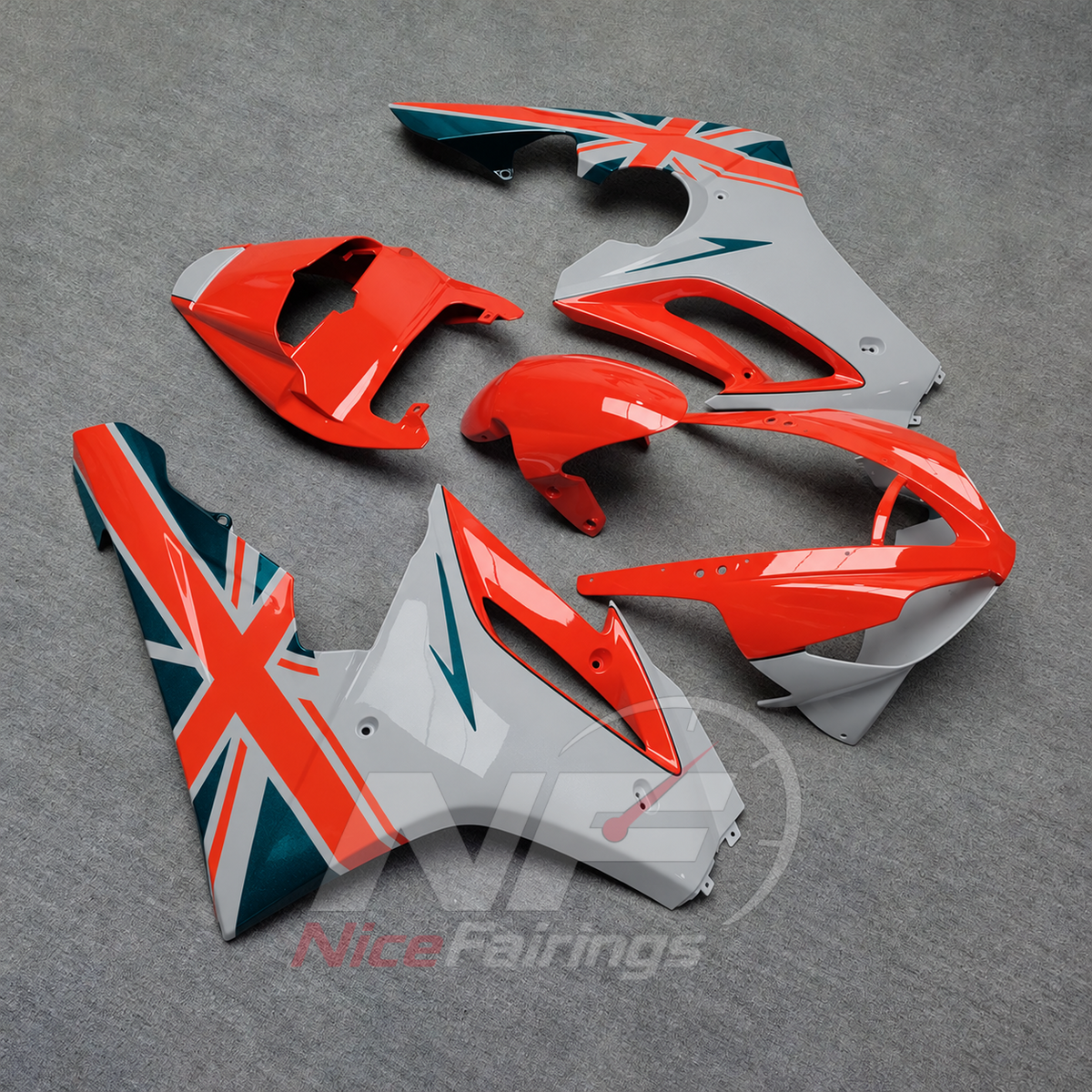 Fairing Kit Fits 2006-2008 TRIUMPH Daytona 675 - ABS Plastic Bodywork - Orange Grey Graphic | NiceFairings - side angle image
