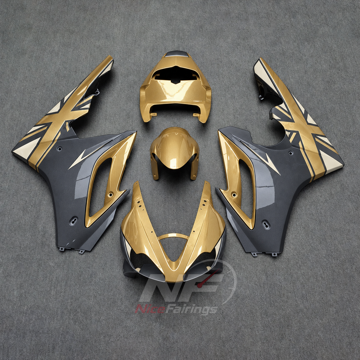 Motorcycle Fairing Kit Fits 2006-2008 TRIUMPH Daytona 675 - ABS Plastic Bodywork - Gold Grey Graphic | NiceFairings - main product image