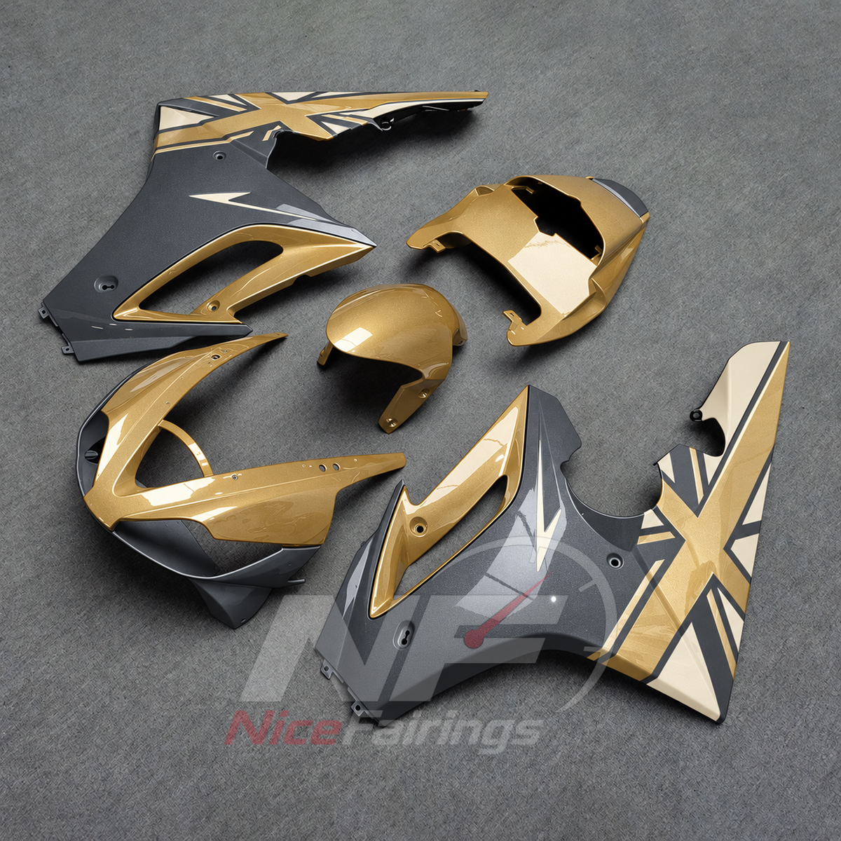 Motorcycle Fairing Kit Fits 2006-2008 TRIUMPH Daytona 675 - ABS Plastic Bodywork - Gold Grey Graphic | NiceFairings - side angle image