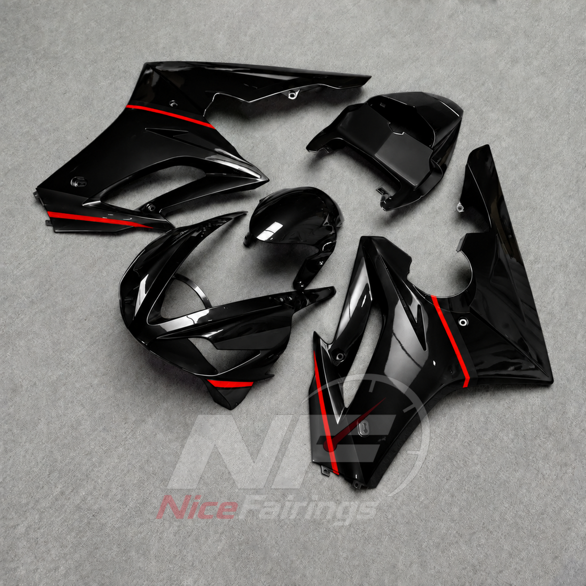 ABS Plastic Fairing Kit Fits 2006-2008 TRIUMPH Daytona 675 - Sportbike Bodywork - Black Red Accent | NiceFairings - front angle image