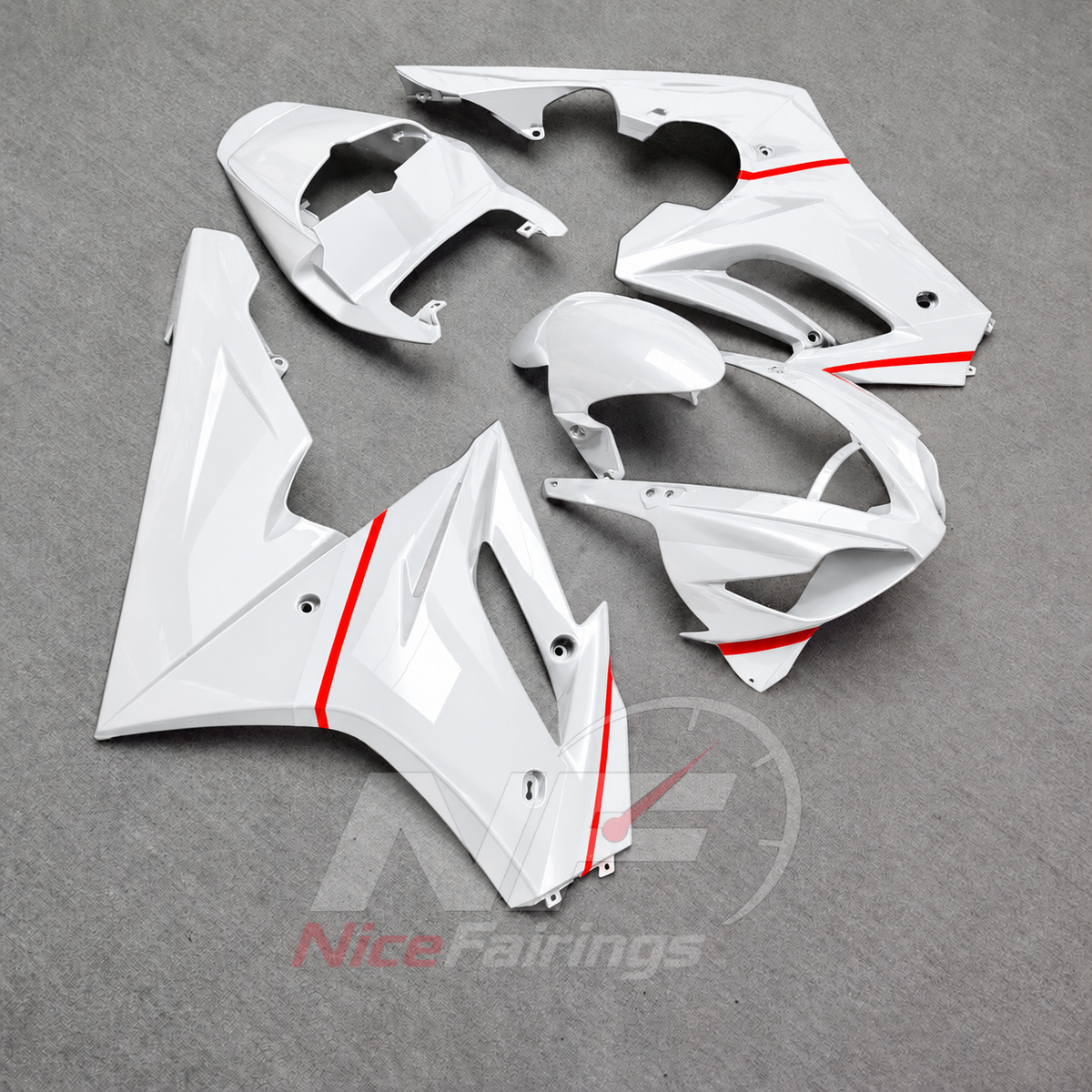 Fairings Kit Fits 2006-2008 TRIUMPH Daytona 675 - ABS Plastic Bodywork - White Red Accent | NiceFairings - front angle image