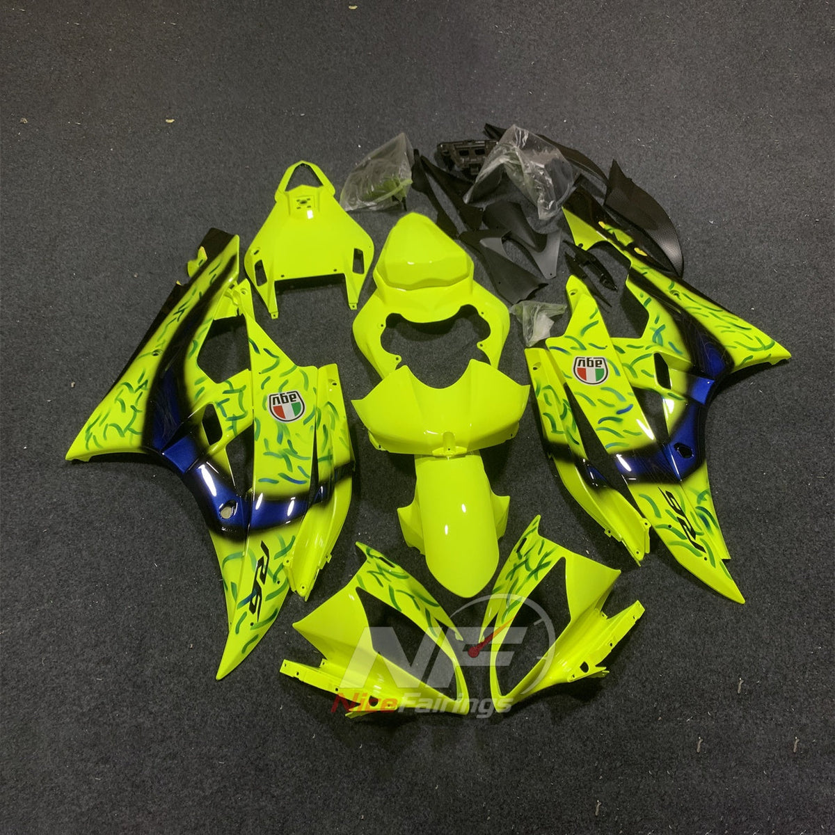 Aftermarket Green ABS Plastic Bodywork Kit Fits YAMAHA YZF-R6 RJ11 2006-2007 | NiceFairings - paint design NO.4 option image