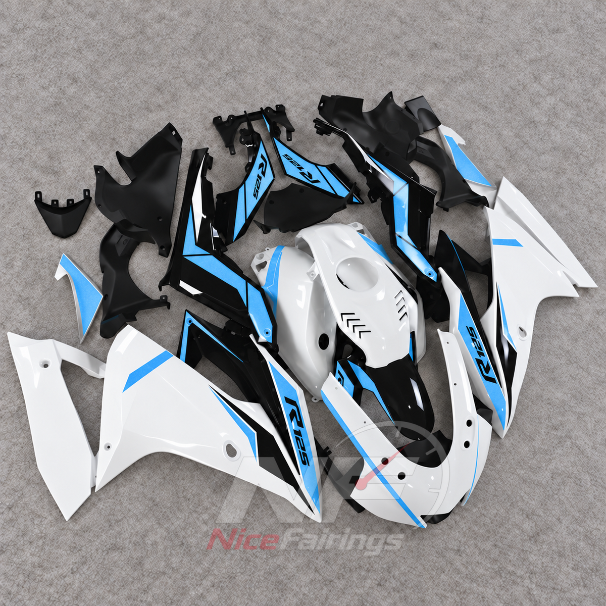 Motorcycle Fairing Kit Fits 2019-2022 YAMAHA YZF-R125 - ABS Plastic Bodywork - Light Blue White Black | NiceFairings - front angle image