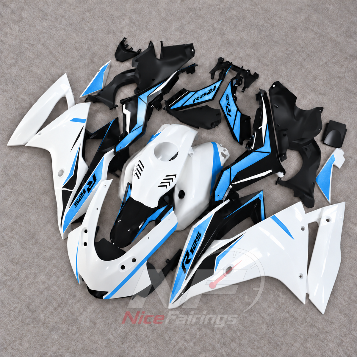 Motorcycle Fairing Kit Fits 2019-2022 YAMAHA YZF-R125 - ABS Plastic Bodywork - Light Blue White Black | NiceFairings - side angle image