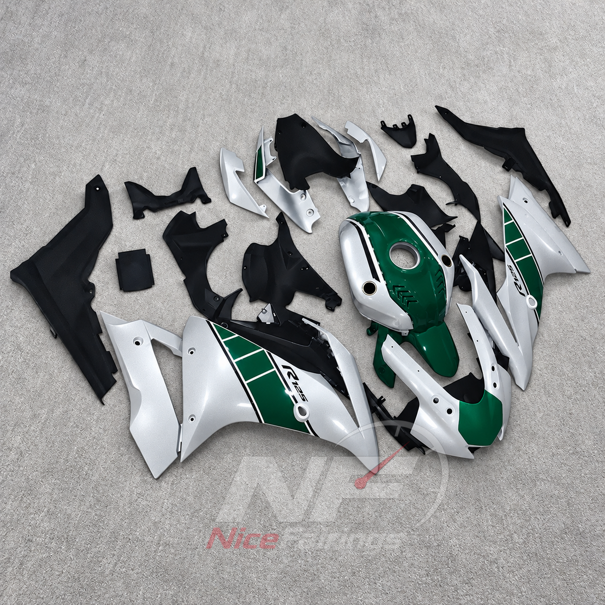 Aftermarket Fairing Kit Fits 2019-2022 YAMAHA YZF-R125 - ABS Plastic Bodywork - Green White Black | NiceFairings - front angle image