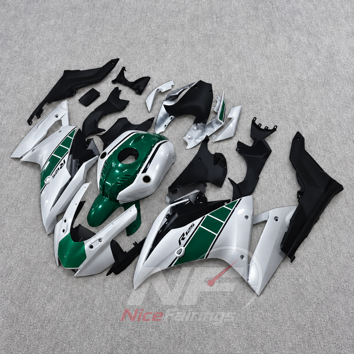 Aftermarket Fairing Kit Fits 2019-2022 YAMAHA YZF-R125 - ABS Plastic Bodywork - Green White Black | NiceFairings - side angle image