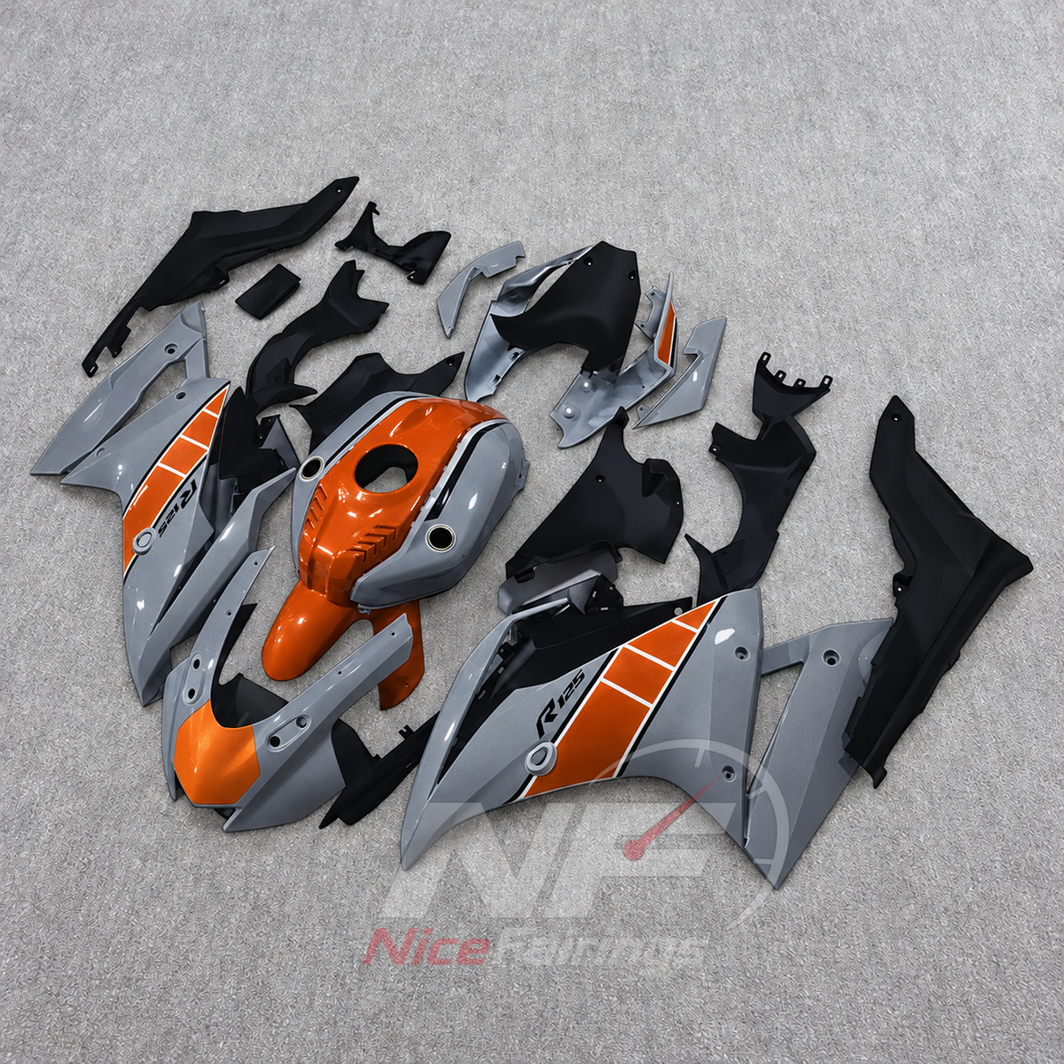 Replacement Fairings Fit 2019-2022 YAMAHA YZF-R125 - ABS Plastic Bodywork - Orange Silver Black | NiceFairings - side angle image