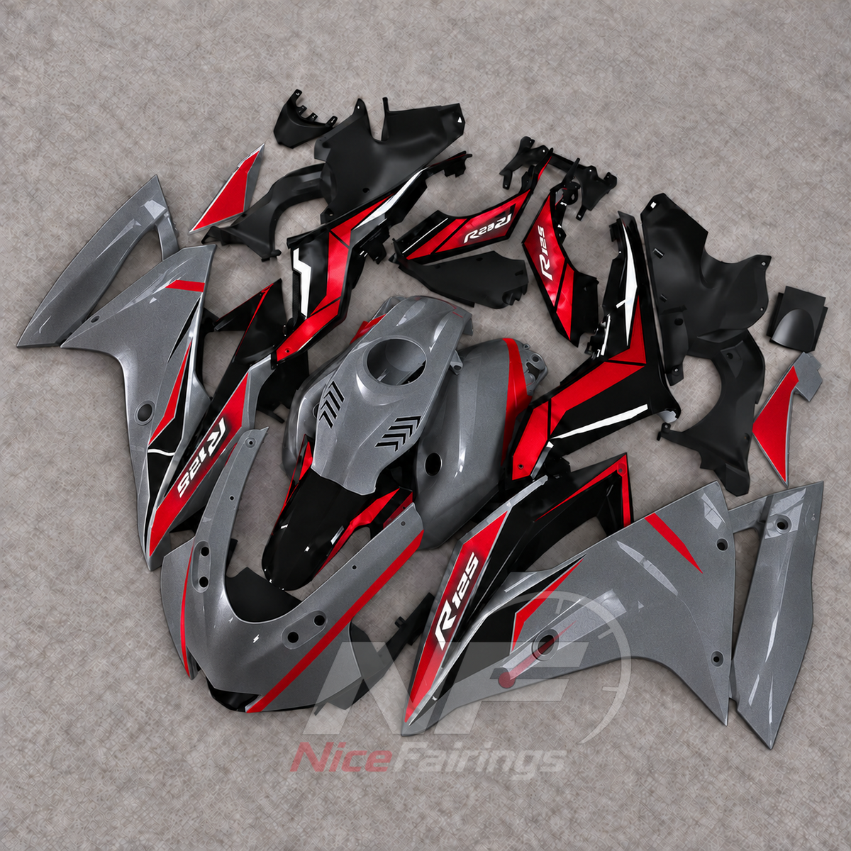 Fairings Kit Fits 2019-2022 YAMAHA YZF-R125 - ABS Plastic Bodywork - Red Gray Black | NiceFairings - side angle image
