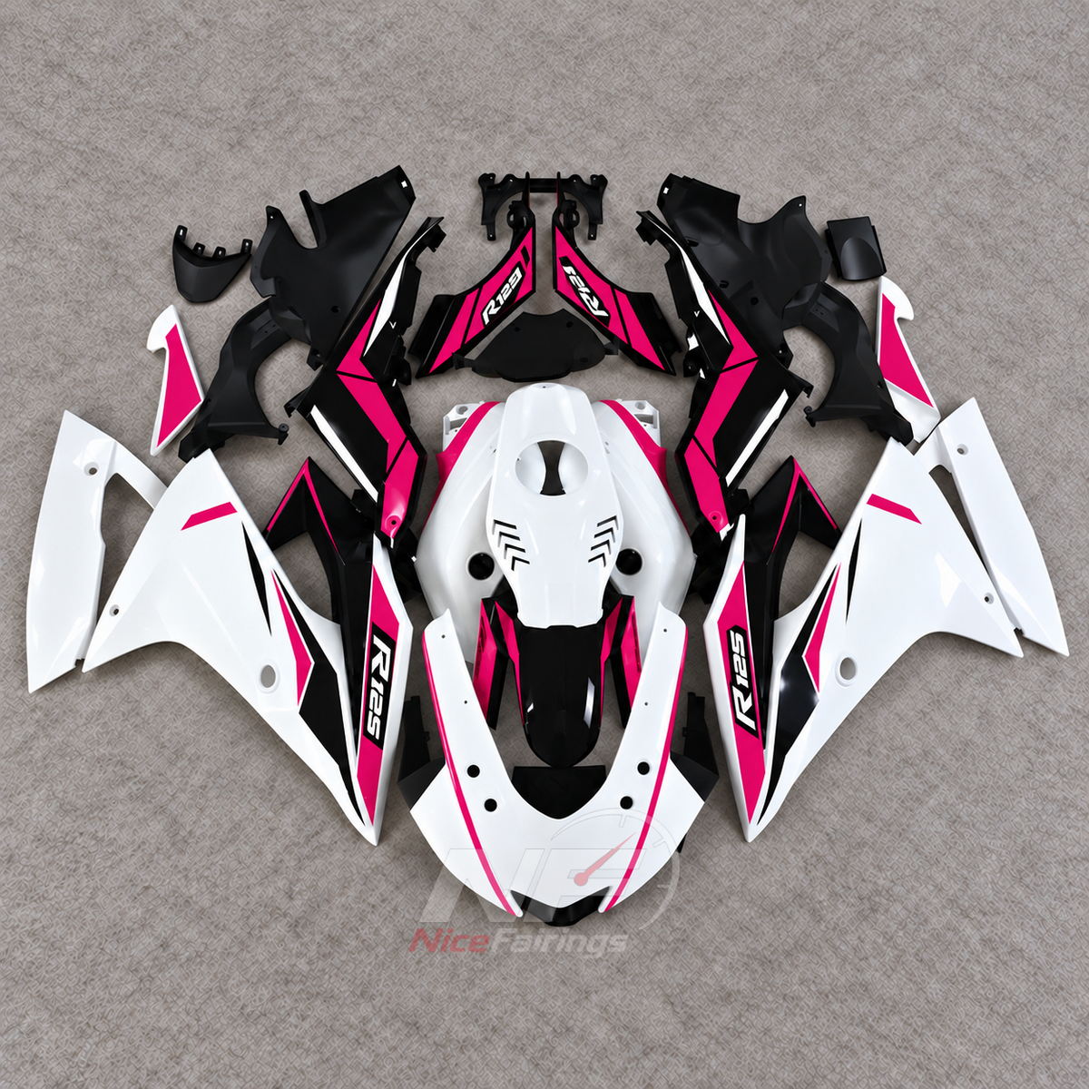 ABS Plastic Fairing Kit Fits 2019-2022 YAMAHA YZF-R125 - Bodywork - White Gray Black | NiceFairings - paint design NO.2 option image