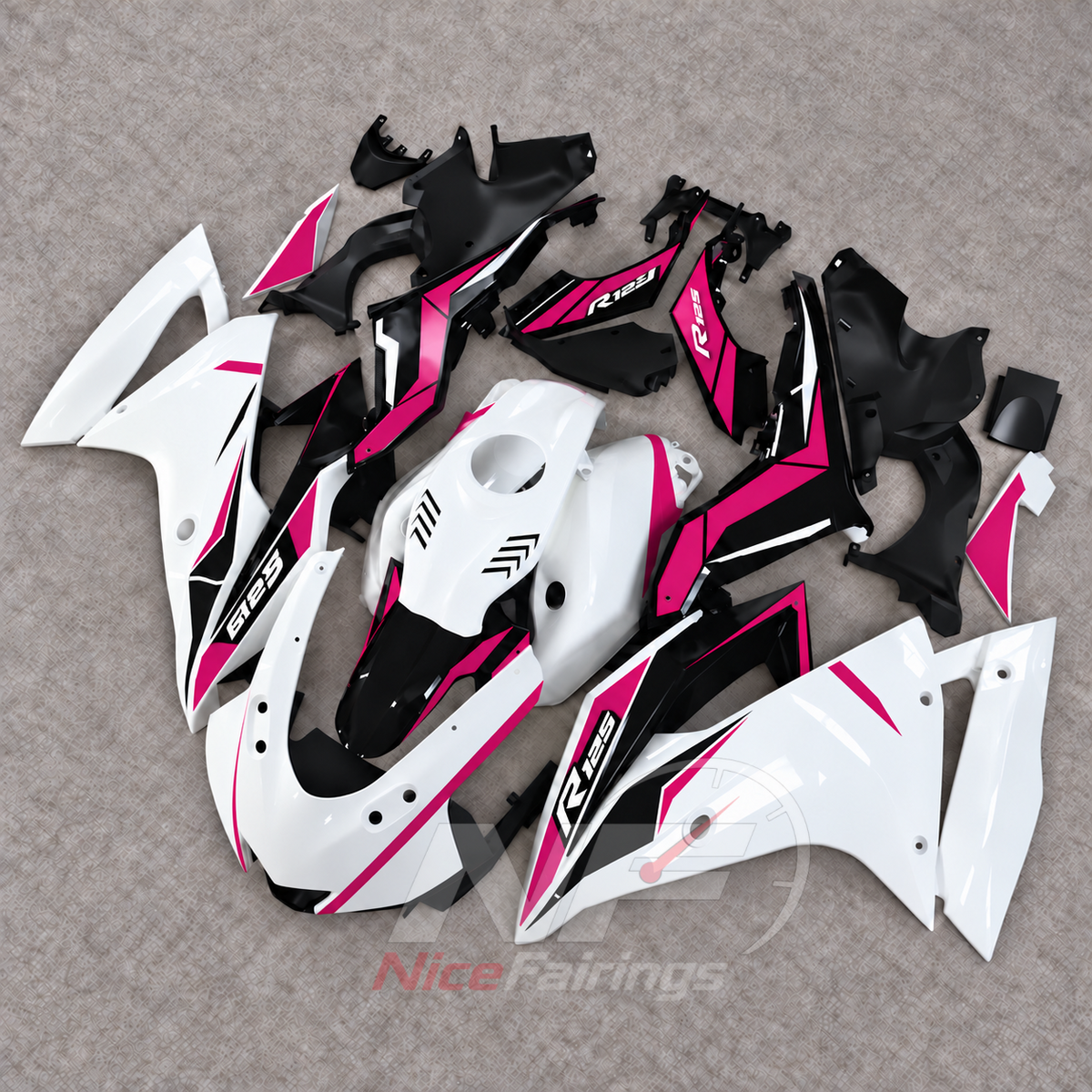 Fairing Kit Fits 2019-2022 YAMAHA YZF-R125 - ABS Plastic Bodywork - Pink Black White | NiceFairings - front angle image