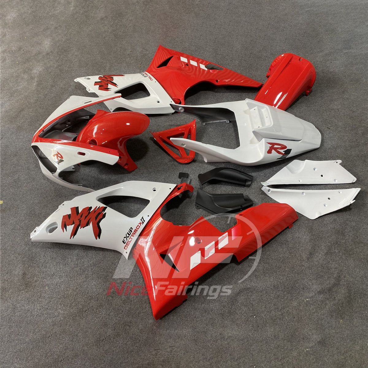 ABS Plastic Cowling Kit Fits YAMAHA YZF-R1 RN04 2000-2001 - Red White Graphic | NiceFairings - front angle image