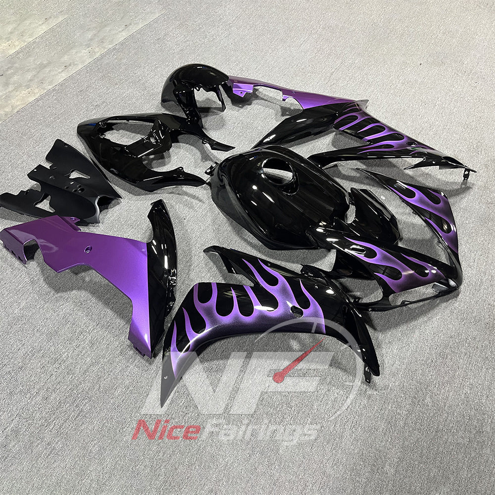 ABS Fairing Panel Kit Fits YAMAHA YZF-R1 RN12 2004-2006 - Purple Flame Graphic | NiceFairings - front angle image