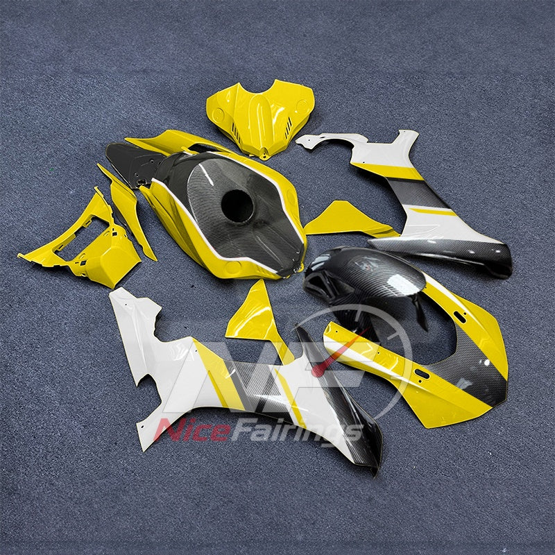 For Yamaha YZF-R1 2015-2019 Yellow Black White Motorcycle Fairings | NiceFairings - front angle image